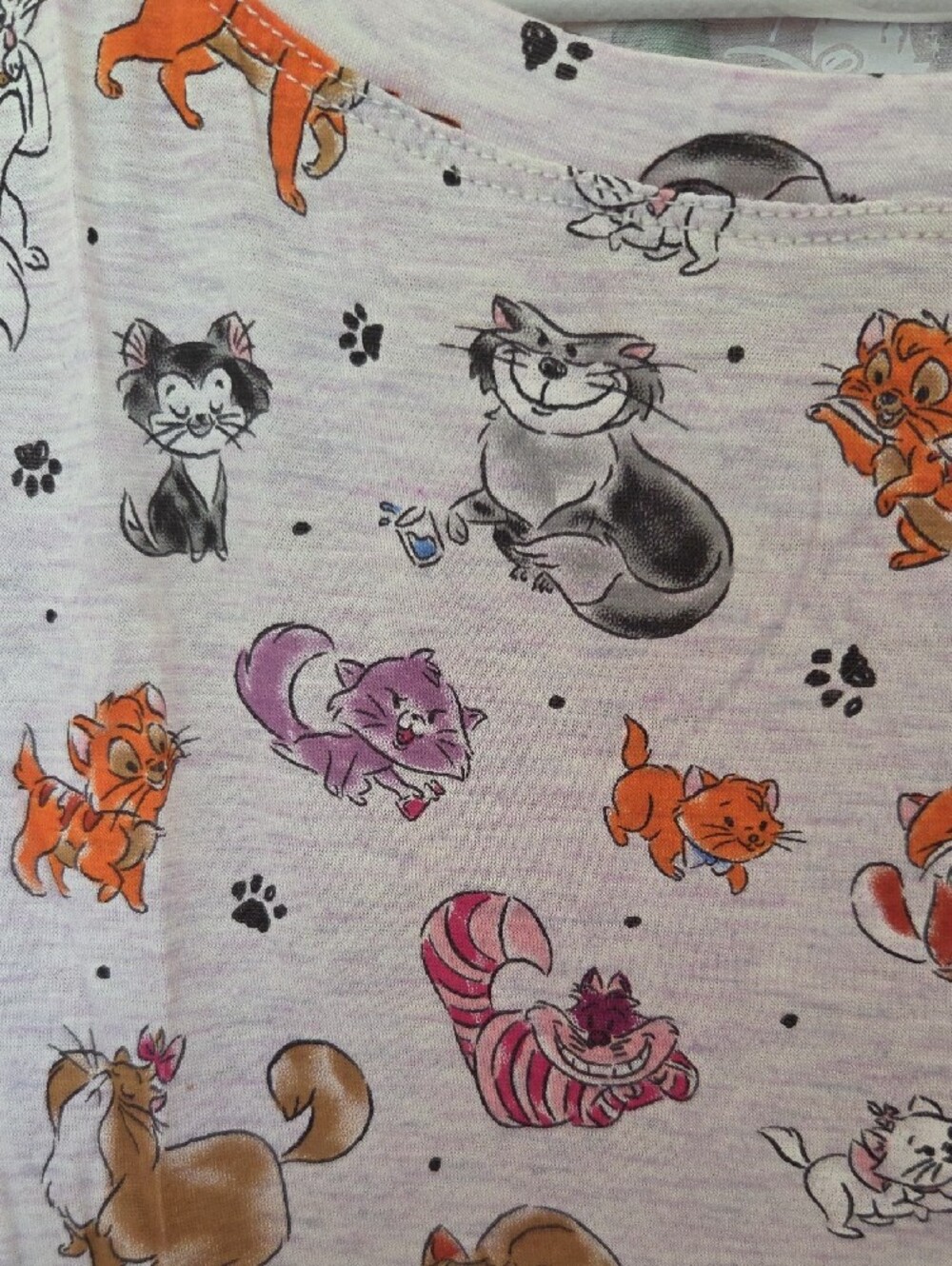 Disney Pastel Purple Short Sleeve Tee with Multicolored Cat Motif - Picture 3 of 6